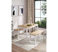 Living And Home 3Pcs Modern Rectangular Pine Dining Table And Bench Set In Natural Natural