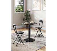 Living and Home 3pcs Round Dining Table and 2 Folding Chairs Set Bistro Coffee Table Set Furniture in Black Living and Home Black