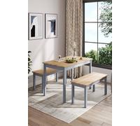 Living And Home 3Pcs Set Modern Pine Wood Dining Table And Benches Dining Set Furniture With Grey Legs In Brown Brown One Size