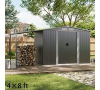 Living and Home 4×8 ft/ 6×8 ft Metal GardenStorage Shed with Log Storage - 4×8 ft