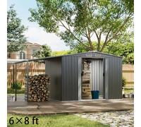 Living and Home 4×8 ft/ 6×8 ft Metal GardenStorage Shed with Log Storage - 6×8 ft