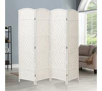 Living And Home 4 Panel White Wicker Folding Home Room Divider Indoor Privacy Screen H 170Cm X L 160Cm