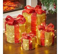 Living And Home 4 Pcs Gold Glitter Led Lighted Christmas Square Gift Box Present Boxes Xmas Tree Decor With Bow