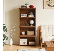 Living And Home 4-Tier Brown And Clear Multipurpose Freestanding Bookcase Storage Cabinet, 58Cm (W) X 33Cm (D) X 132Cm (H)