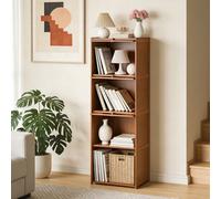Living And Home 4-Tier Brown + Clear Multipurpose Freestanding Bookcase Storage Cabinet, 38.5Cm (W) X 33Cm (D) X 137Cm (H)