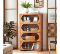 Living And Home 4-Tier Brown + Clear Multipurpose Freestanding Bookcase Storage Cabinet, 80Cm (W) X 33Cm (D) X 137Cm (H)