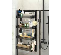 Living and Home 4 Tier Hanging Adjustable Shower Caddy Shelf with Hooks No Drilling Over Door Storage Organizer - Black