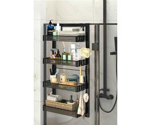 Living and Home 4 Tier Hanging Adjustable Shower Caddy Shelf with Hooks No Drilling Over Door Storage Organizer - Black