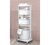 Living and Home 4-Tier Laundry Basket Clothes Storage Shelf on Wheels for Bathroom - White