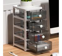 Living And Home 4 Tiers Plastic Desktop Stationery Cosmetic Storage Box Makeup Drawer Organizer With Handle
