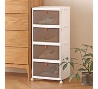 Living And Home 4 Tiers White Thicken Stackable Foldable Plastic Closet Shoe Storage Box With Wheels