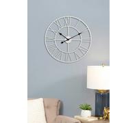 Living and Home 40cm Dia Round White Roman Numeral Skeleton Wall Clock with Black Needle - White