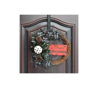 Living And Home 40Cm Halloween Wreath With Pumpkin, Bow & Pine Cones Rustic Vine Door Hanging With “Halloween” Sign Multi
