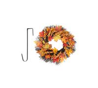 Living and Home 45cm Artificial Fall Wreath for Front Door with Hook & Light Maple Leaf Berry Rattan Ring Wreath - Orange