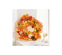Living And Home 45Cm Pre-Lit Autumn Wreath With White White Pumpkin, Ginkgo & Maple Leaves In Orange Orange One Size