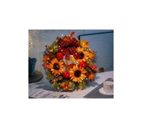 Living And Home 45Cm Prelit Autumn Wreath With Artificial Maple Leaves And Sunflowers In Orange Orange One Size