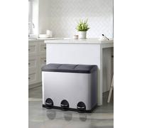 Living And Home 45L 3-Compartment Recycling Dustbin Steel Kitchen Waste Bin Pedal Trash Can In Black Black