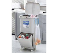 Living And Home 45L 3-Compartment Rubbish Bin Dustbin 2-Layer Recycling Trash Can With Wheels In White White
