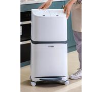 Living and Home 48L Rubbish Bin Dustbin Pedal Recycling Removable 3 Compartments Trash Can with Wheels Divider Kitchen in White Living and Home White