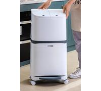 Living And Home 48L Rubbish Bin Dustbin Pedal Recycling Removable 3 Compartments Trash Can With Wheels Divider Kitchen In White White