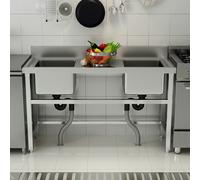 Living and Home 4ft Stainless Steel Kitchen Commercial 3-compartment Sink with Drainboard - Middle Drainboard