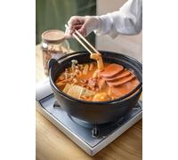 Living and Home 4L Cast Iron Pot Dutch Oven Cookware with Wooden Lid for Campfire Cooking, Induction Hob 29 * 10.5cm in Black Living and Home Black