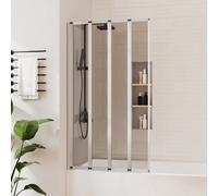 Living And Home 4mm Toughened Safety Glass 4-Fold Grey Glass Shower Screen