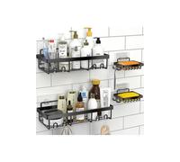 Living and Home 4Pcs No Drill Shower Caddy Set with Wall Stickers - Black