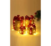 Living and Home 4Pcs Round Christmas Gift Boxes with LED Light Bowknot Decor - Gold