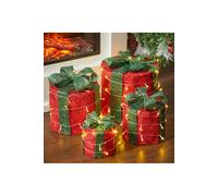Living and Home 4Pcs Round Christmas Gift Boxes with LED Light Bowknot Decor - Red