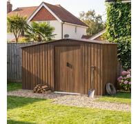 Living And Home 4X8Ft Metal Garden Storage Shed With Log Storage Brown