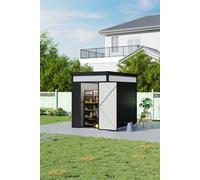 Living And Home 5.3X8.5Ft Garden Storage Shed Weatherproof Metal Shed - Flat Roof & Light Panels With Foundation,black Black
