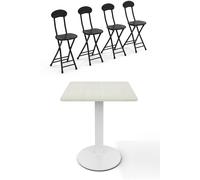 Living And Home 5-Piece Set Of Square Portable Table & 4 Portable Chairs Bistro Coffee Table Dining Furniture Set For Champing Outdoor In White White One Size