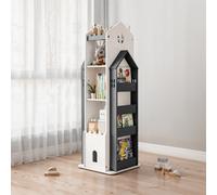 Living And Home 5-Tier Black And White Wooden Castle Kids Rotating Bookcase Bookshelf