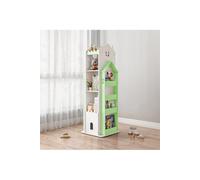 Living And Home 5-Tier Green And White Wooden Castle Kids Rotating Bookcase Bookshelf