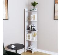Living And Home 5 Tier Modern White Wooden Corner Bookcase Ladder Shelf Plants Stand