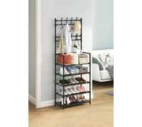 Living and Home 5-Tier Shoe Rack Garment Rack with Coat Hanger 60*175cm - Black - One Size