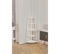 Living and Home 5 Tier Wooden Ladder Corner Bookcase Trapezoidal Fan-Shaped Book Shelf Storage Shelf - White