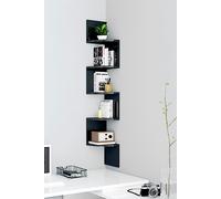Living and Home 5-Tier Wooden Zigzag Floating Corner Shelves Black Bookshelf - Black