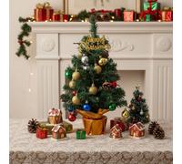 Living And Home 54.5Cm Tall Mini Snow Scene Deer Artificial Pine Christmas Tree With String Lights