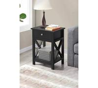 Living And Home 55.5Cm H One Drawer Wooden Bedside Table Night Stand With Shelf In Black Black