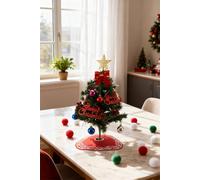 Living and Home 55cm Mini Pre-Lit Christmas Tree with Bow Star Top & Tree Skirt Living and Home Multicolor
