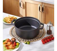 Living And Home 5L Black Pre-Seasoned Cast Iron Dutch Oven With Lid, 26Cm Dia X 12Cm H