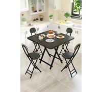 Living and Home 5pcs 80cm Folding Portable Table and 4 Folding Portable Chairs Set for Indoor Outdoor Bistro Kitchen Dining in Black Living and Home Black