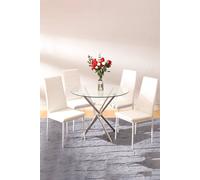 Living And Home 5Pcs Dining Table Set Of 4 Modern Faux Leather Dining Chairs And Tempered Glass Table In White White One Size