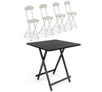 Living And Home 5Pcs Folding Table And 4 Chairs Set Indoor Outdoor Bistro Kitchen Dining Set Furniture In Black Black One Size