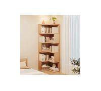 Living and Home 6/5/4-Tier L-shaped Corner Bookshelf Wooden Storage Rack Bookcase Holder Organizer - Natural - L