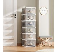 Living And Home 6 Tier Foldable Angel White Plastic Shoe Box Transparent Ventilation Storage Rack