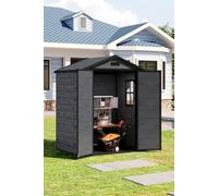 Living And Home 6 X 4.4Ft Outdoor Plastic Garden Tool Storage - Waterproof Apex Roof, Lockable Door,ventilation Window & Vents Wood Grain Effect (Grey) Grey One Size