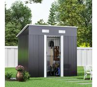 Living And Home 6 X 4 Ft Pent Metal Garden Shed Outdoor Tool Storage Shed With Base Foundation, Charcoal Black